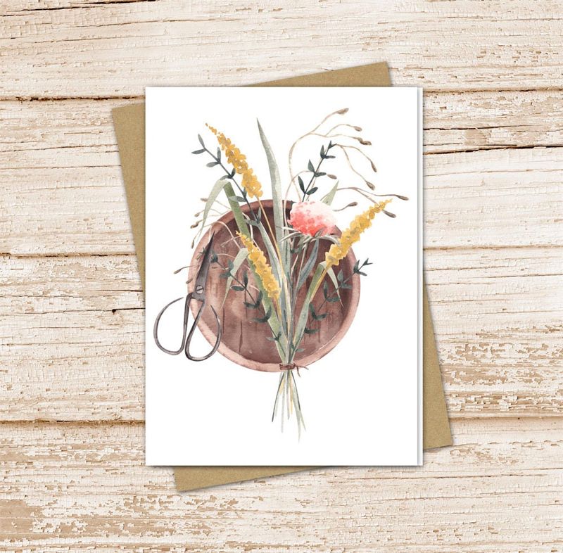 gardening card set .  watercolor summer meadow flowers note cards . wildflowers basket . floral, botanical . blank cards . folded stationery