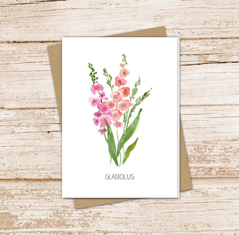 gladiolus card set . watercolor flowers . august birth month . floral note cards . botanical nature garden . blank cards, folded stationery
