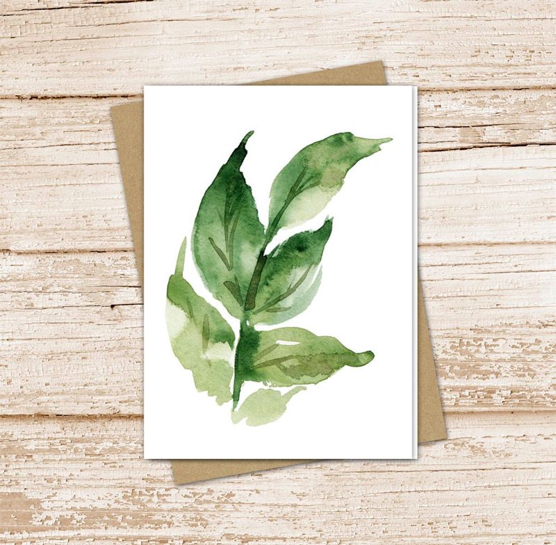green leaf card set . watercolor greenery note cards . leaves , nature. blank cards . notecards . folded stationery . stationary set