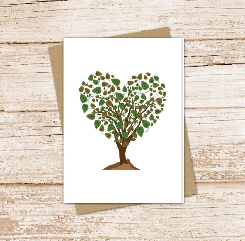 heart tree card set .  tree note cards . green leaves . summertime . blank cards notecards . folded stationery, stationary