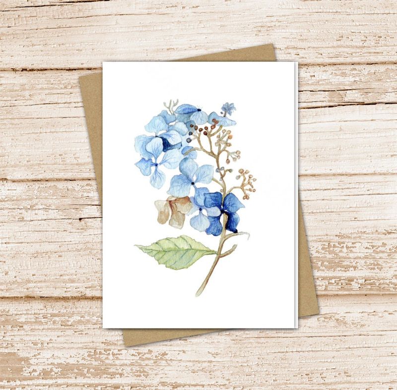 hydrangea card set . watercolor note cards . blue flowers floral botanical nature . blank notecards . folded stationery, stationary