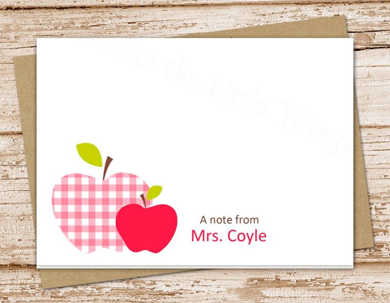 personalized APPLE stationery set . teacher notepad + note card set notecards note pad stationary set . gingham apple . teachers gift set