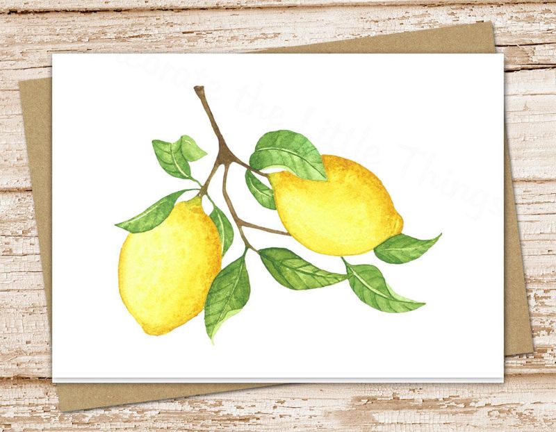 lemons card set . watercolor lemon cards . greeting cards notes . fruit, nature, leaves, tree branch . folded stationary . blank cards set