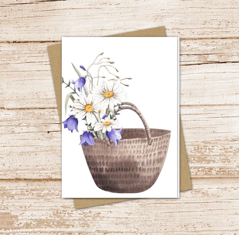 meadow flowers basket card set . watercolor flowers note cards . wildflowers . floral, botanical . blank cards . folded stationery