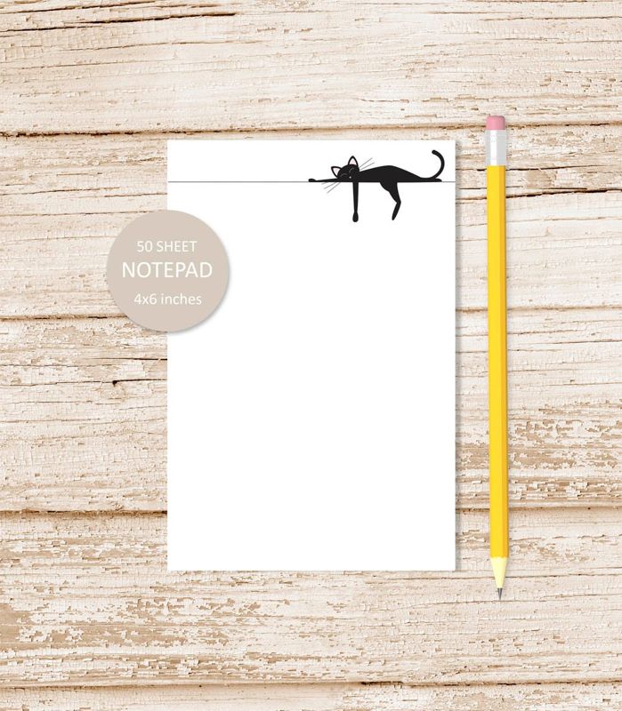 black cat notepad . sleeping cat note pad . feline, cat lover stationery | 4x6 inches-Archive-6