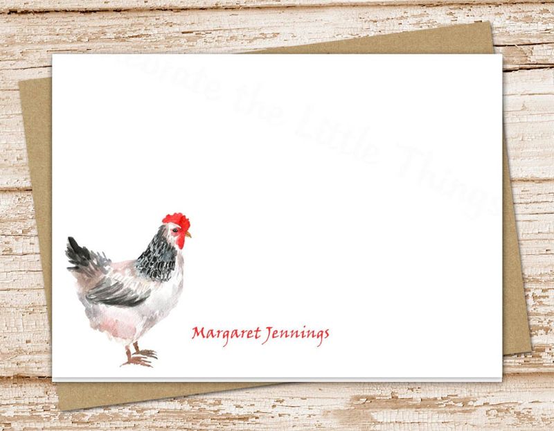 chicken note card set . personalized watercolor chickens notecards . farm, pet . folded stationery . set of 10