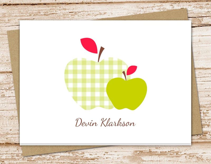 apple note cards . teacher personalized cards, notecards . gingham, plaid apple . teacher stationery gift . folded cards . set of 10