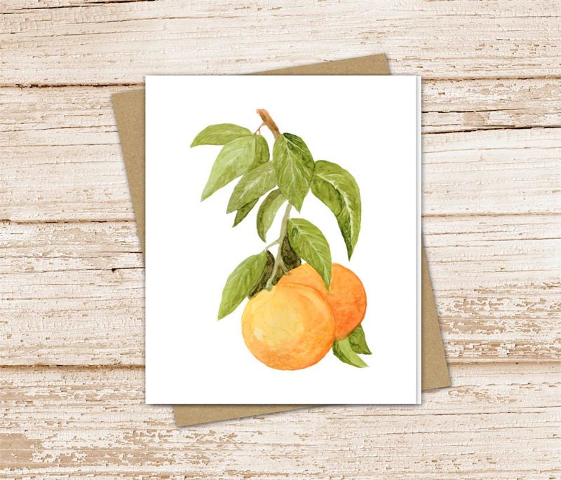 oranges card set . watercolor orange branch note cards . citrus fruit nature. blank note cards . folded stationery . stationary set