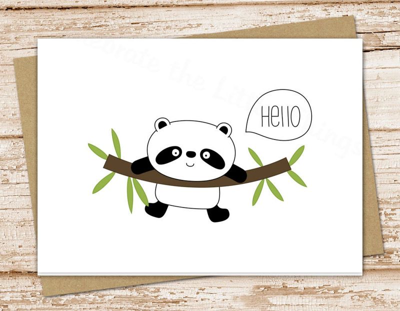 panda bear card set . cute panda note card . hello greeting cards . note cards, notecards . folded stationery, stationary . blank cards set