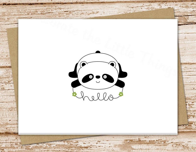 panda bear hello card set . note cards . greeting cards . note cards, notecards . folded stationery, stationary . blank cards set