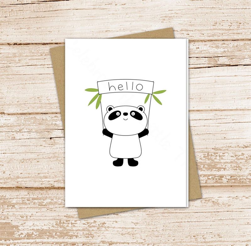 panda card set .  panda bear note cards . cute hello blank cards notecards . folded stationery  stationary set
