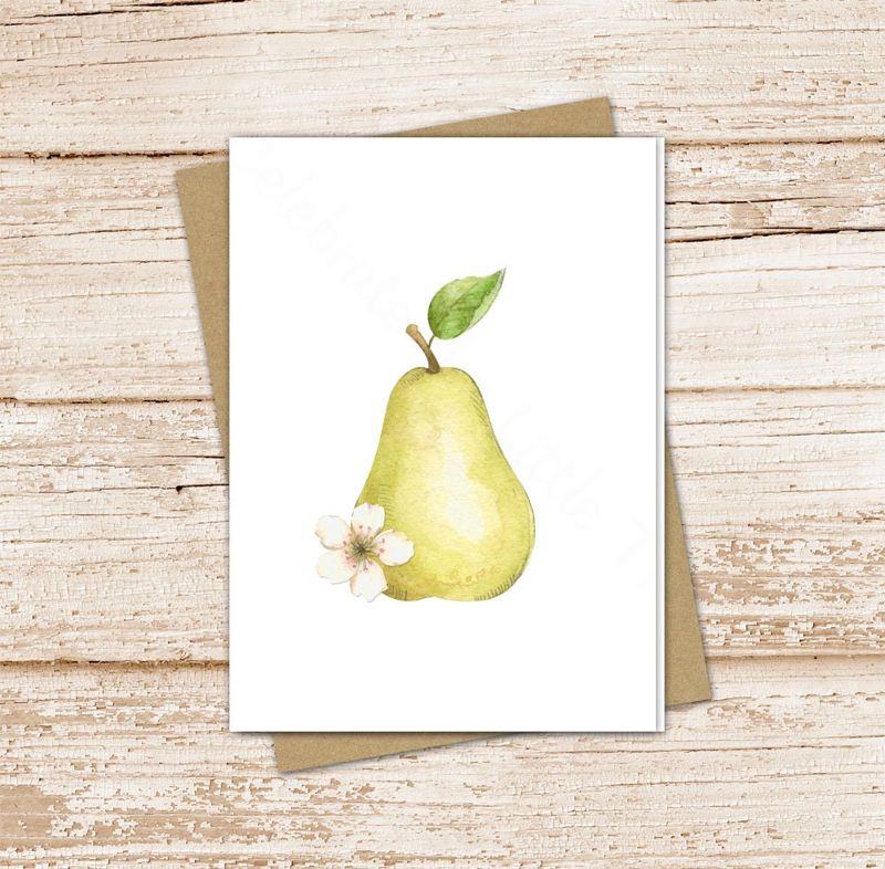 pear card set . watercolor pear note cards . fruit flowers nature. blank note cards notecards . folded stationery, thank you stationary set