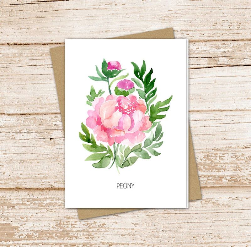 peony card set .  watercolor flowers . november birth month . floral note cards . botanical nature garden . blank cards, folded stationery