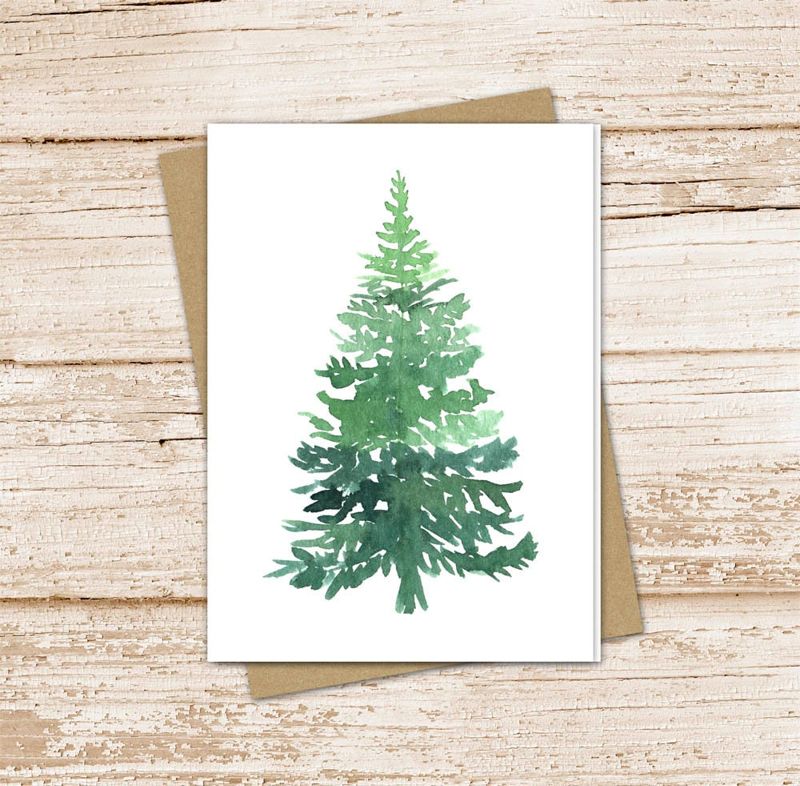 pine tree card set .  watercolor evergreen tree note cards . forest, woods, outdoors, nature  blank cards . folded stationery stationary set