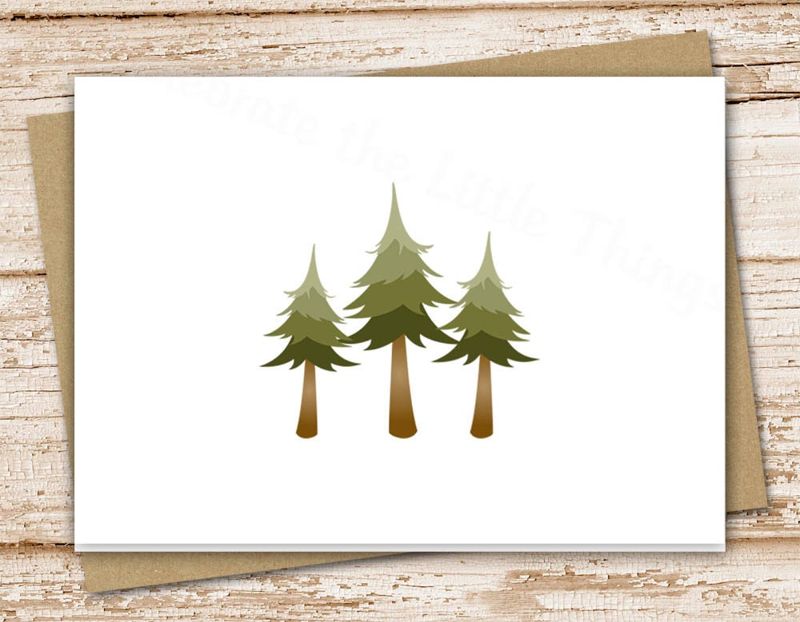 pine tree card set . evergreen trees . blank cards . folded stationery, stationary . forest, camping, outdoors, nature