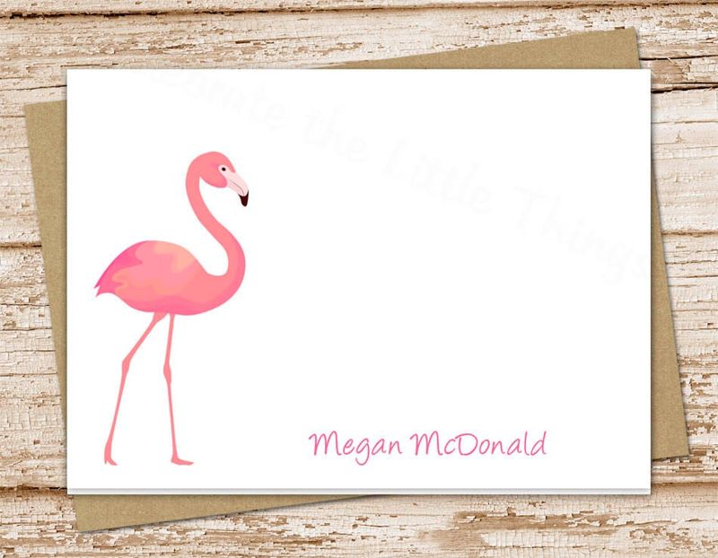 personalized note cards . PINK FLAMINGO . folded notecards . personalized stationery . tropical bird stationary . set of 10
