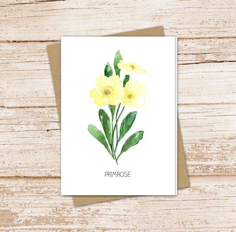 primrose card set . watercolor flower . february birth month floral note cards . botanical nature garden . blank cards, folded stationery