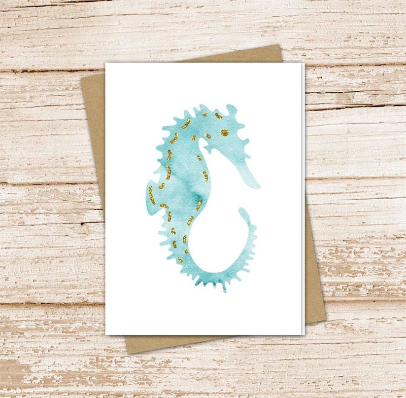 seahorse card set .  seahorse note cards . watercolor, tropical summer . blank cards . folded stationery stationary set . color options