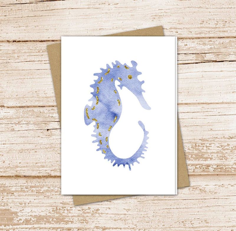 seahorse card set .  seahorse note cards . watercolor, tropical summer . blank cards . folded stationery stationary set . color options
