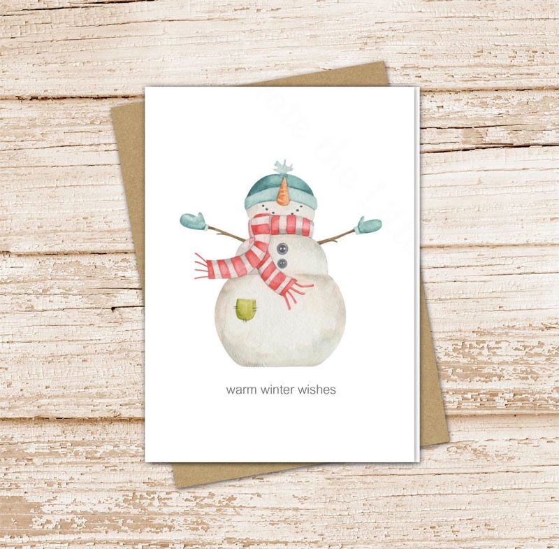snowman card set . watercolor snowman note cards . warm winter wishes . blank note cards . folded stationery . stationary set