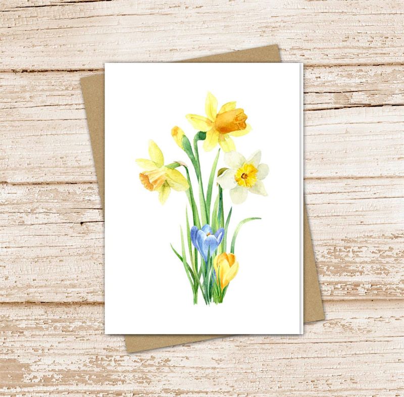 spring flowers card set .  watercolor daffodil crocus flowers note cards . farmhouse, . Easter . blank cards folded stationery