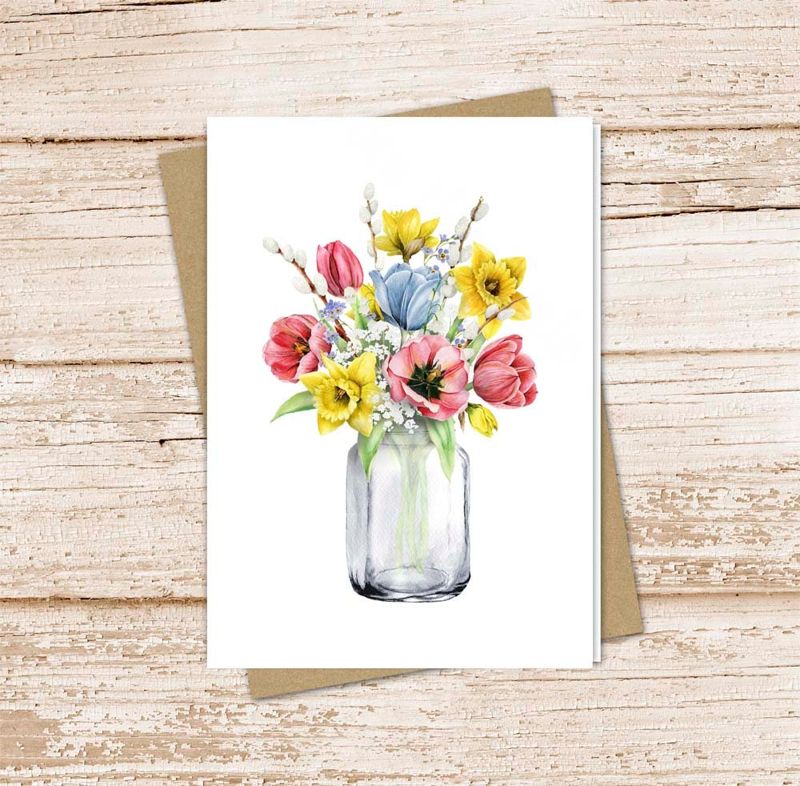 spring flowers card set . watercolor daffodil tulips . mason jar . note cards . flowers floral botanical . blank cards . folded stationery