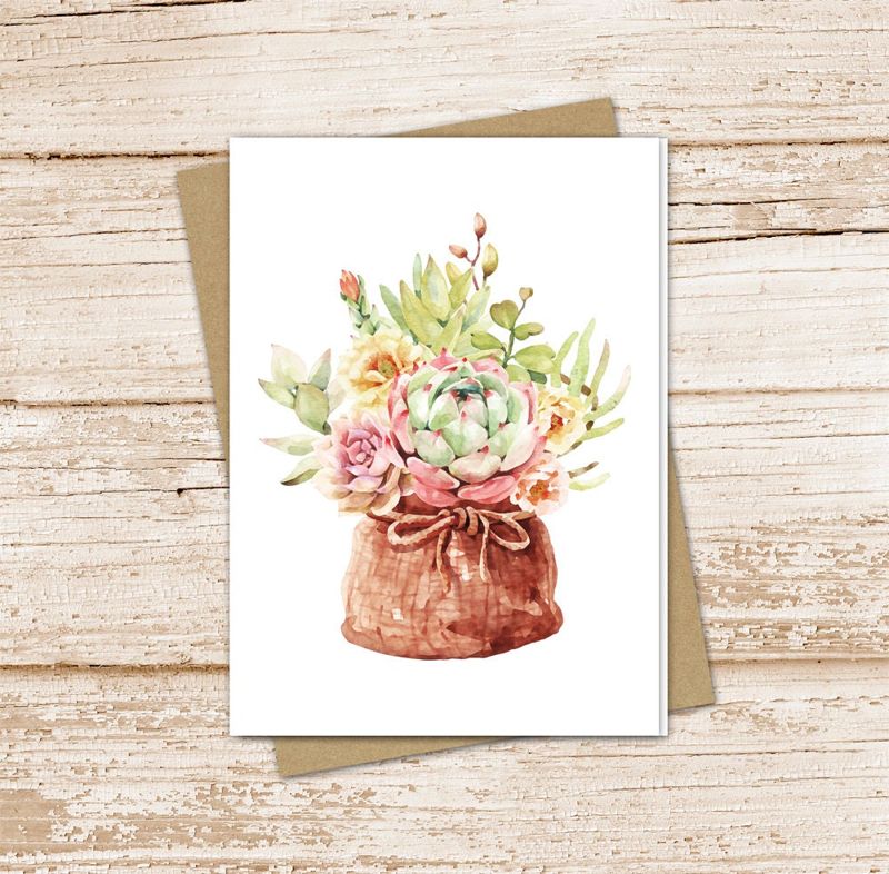 succulent burlap card set . watercolor succulents cards . floral, nature . blank note cards . folded stationery stationary set