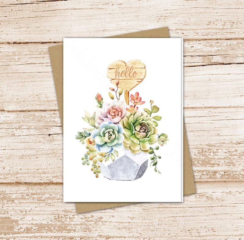 succulent card set . hello cards . watercolor succulents note cards . floral, nature . blank note cards . folded stationery stationary set