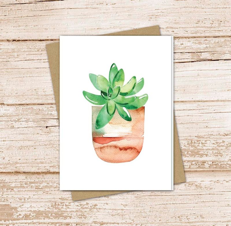 succulent card set .  watercolor succulents cards . potted plant, cactus, nature . blank note cards . folded stationery stationary set