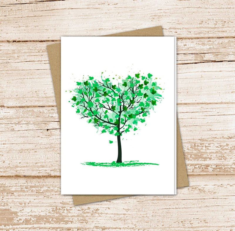 summer tree card set .  season tree note cards . love for summer . green leaves . blank cards notecards . folded stationery, stationary