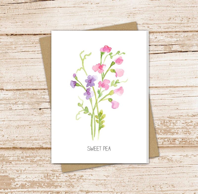 Watercolor Sweet Pea Card Set