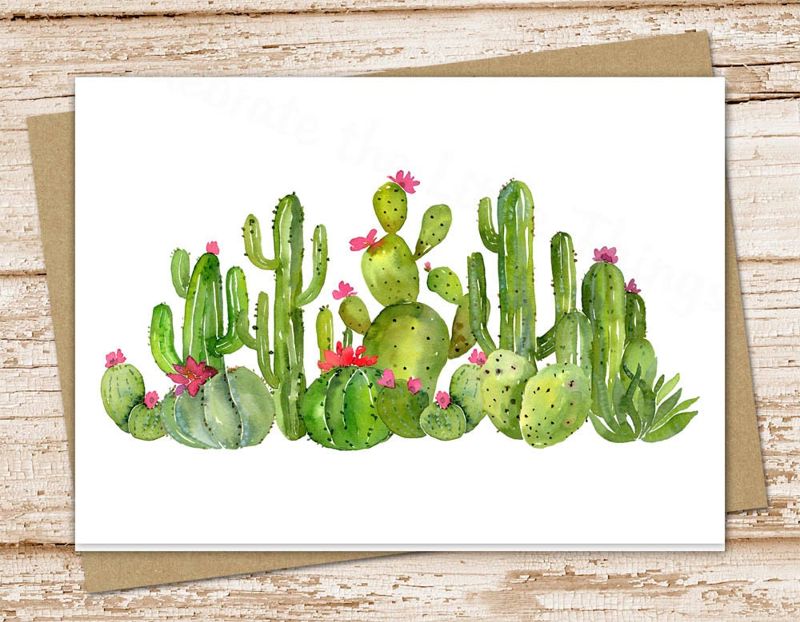 Watercolor Cactus Landscape Card Set