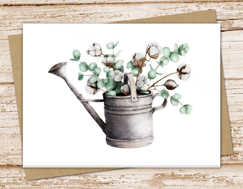 Eucalyptus Cotton Watering Can Note Card Set