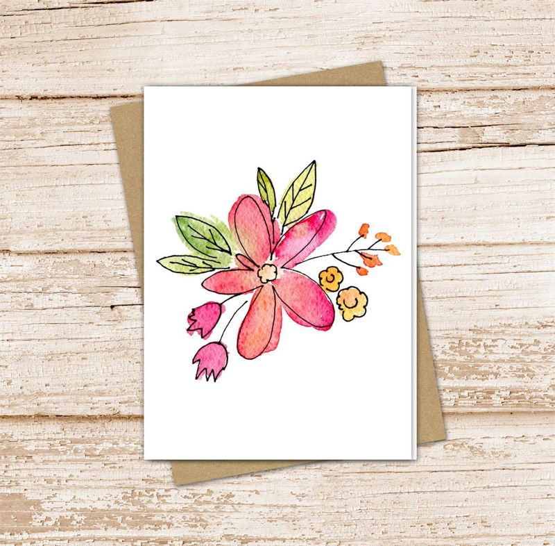 Watercolor Pink Orange Floral Card Set