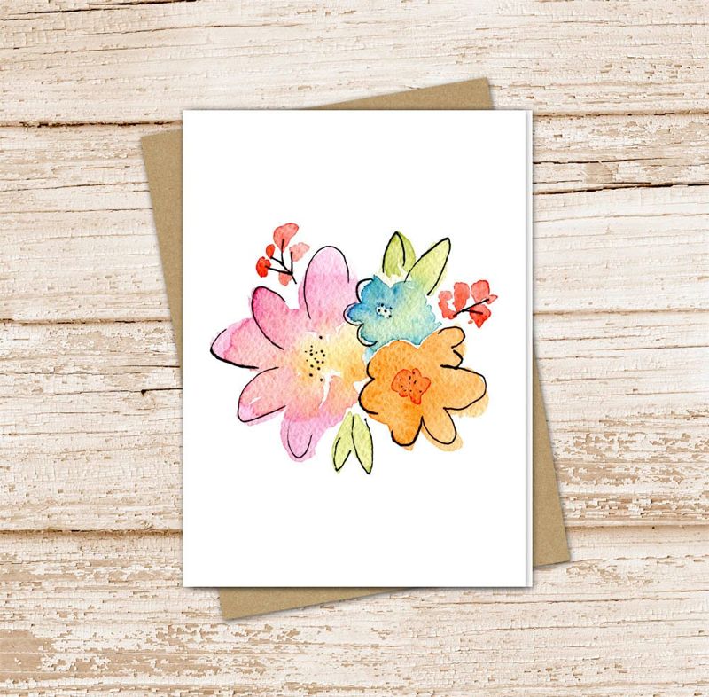 Colorful Watercolor Bouquet Card Set