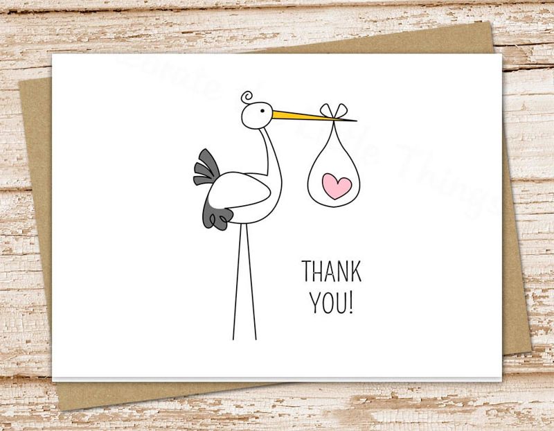 stork baby thank you cards . baby stationery . folded note cards . notecards . girl, boy and gender neutral . set of 10