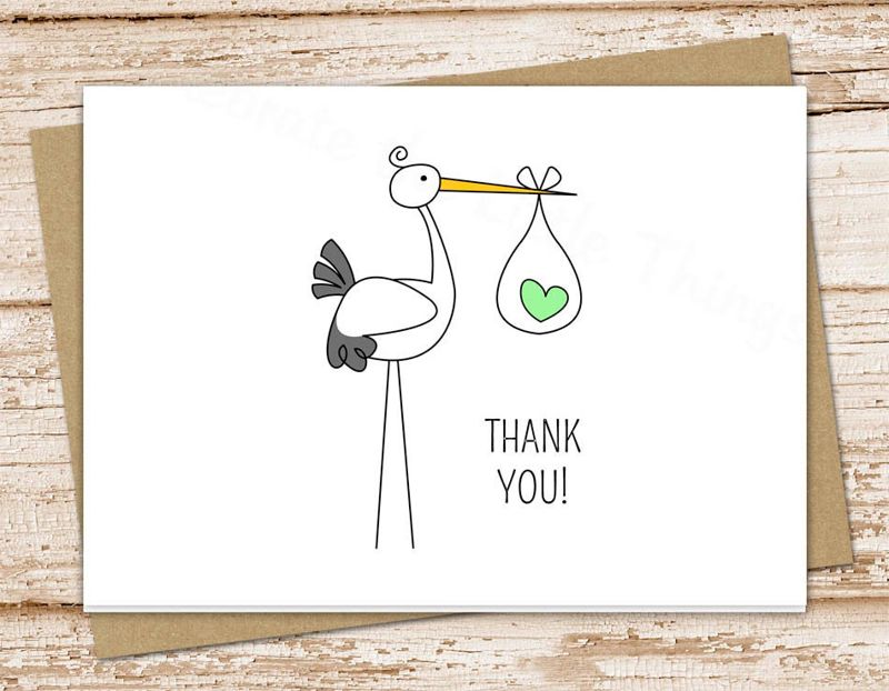 stork baby thank you cards . baby stationery . folded note cards . notecards . girl, boy and gender neutral . set of 10