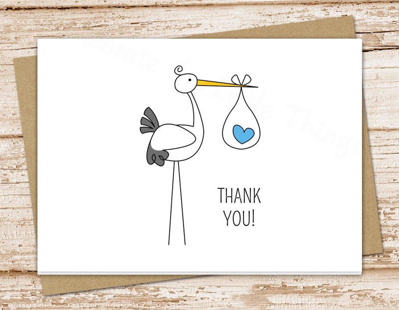 stork baby thank you cards . baby stationery . folded note cards . notecards . girl, boy and gender neutral . set of 10