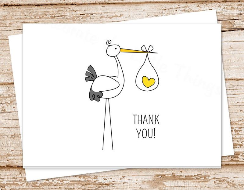 stork baby thank you cards . baby stationery . folded note cards . notecards . girl, boy and gender neutral . set of 10