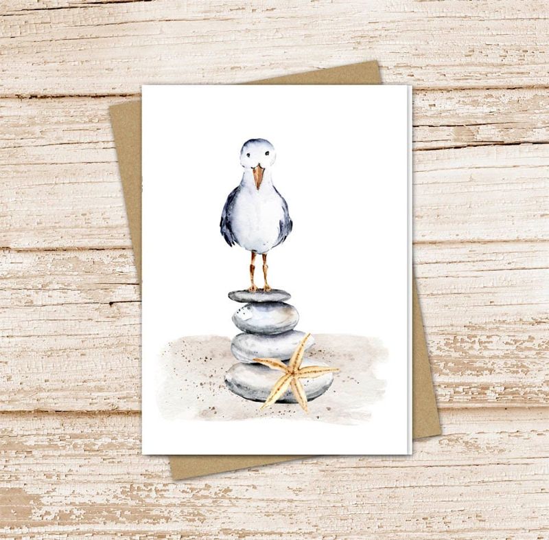 Watercolor Seagull Card Set
