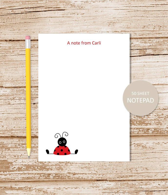 personalized ladybug stationery set . red ladybug notepad + note card set . notecards note pad . girls stationary set gift set