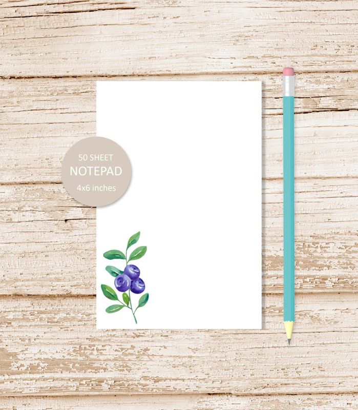 blueberry notepad . watercolor blueberry sprig note pad . blueberries fruit stationery . stationary . garden | 4x6 inches