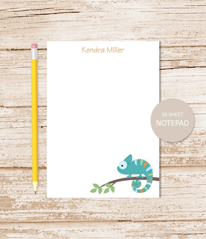 personalized notepad . CHAMELEON . notepad . blue or green . reptile, lizard note pad . personalized stationery . nautical stationary