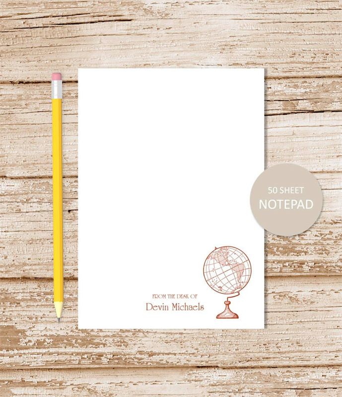 personalized notepad . WORLD GLOBE notepad . antique note pad . globe stationery . stationary . history teacher . traveler gift