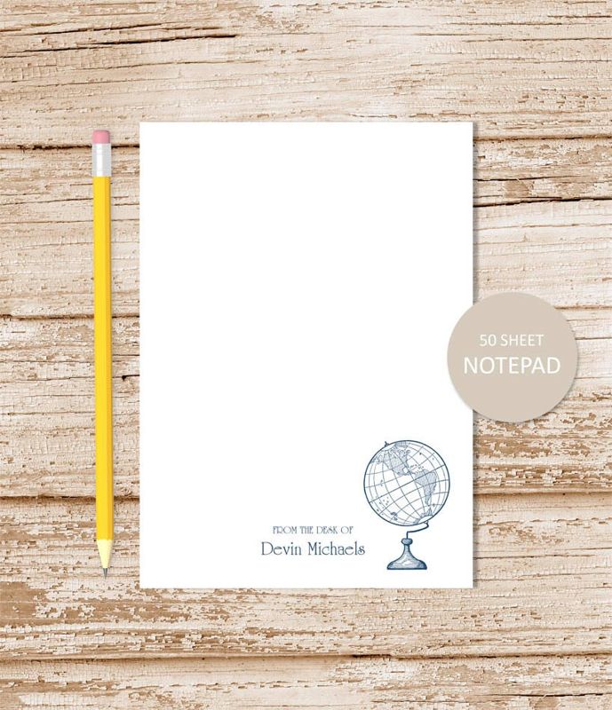 personalized notepad . WORLD GLOBE notepad . antique note pad . globe stationery . stationary . history teacher . traveler gift