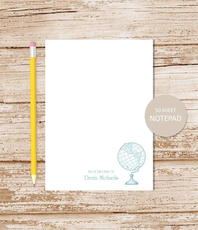 personalized notepad . WORLD GLOBE notepad . antique note pad . globe stationery . stationary . history teacher . traveler gift