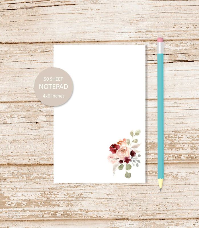 bohemian flowers notepad . watercolor bouquet note pad . burgundy pink floral flowers stationery, stationary . botanical garden | 4x6 inches