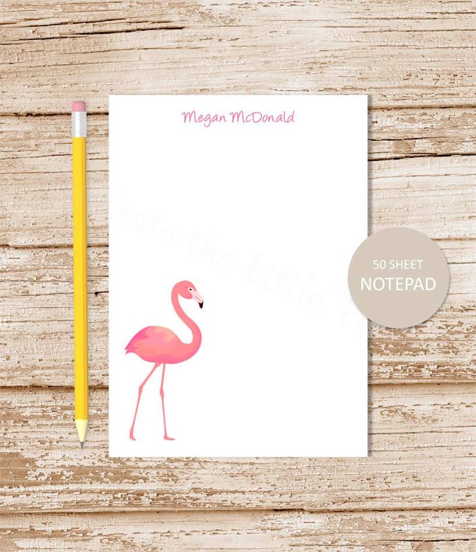 personalized notepad . FLAMINGO . note pad . personalized stationery . stationary . tropical bird notepad