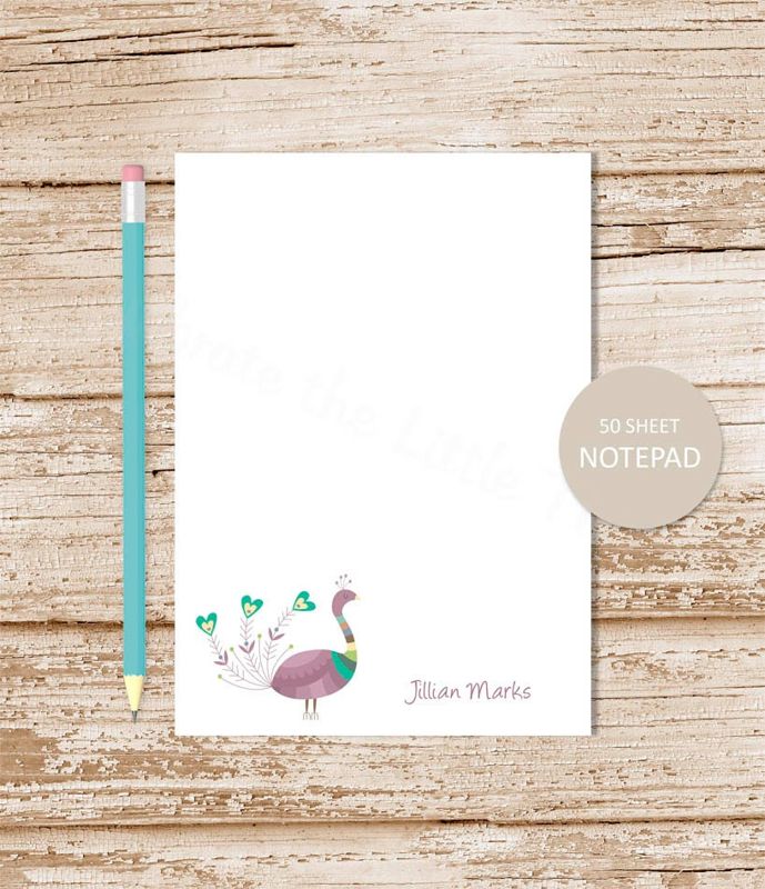 personalized notepad . PEACOCK notepad . peacock note pad . personalized stationery . bird stationary