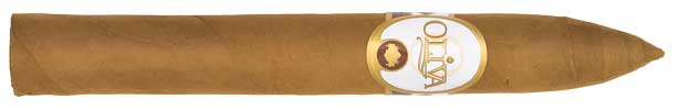 Oliva Connecticut Reserve 6.5 x 52 torpedo cigar with white-and-gold band on white background